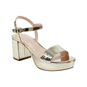 Bandolino Pennie Women's 8.5 Shiny Gold Platform Sandal Heels NIB